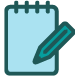 graphic of blue notepad with green pencil